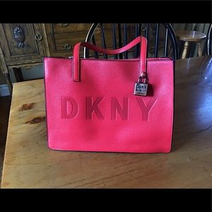 DKNY Genuine Leather Handbag - Red Embossed Lettering